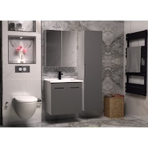 Banyo Dolabı Aynalı Cnc İşlemeli Membran Kapaklı 65 Cm Antrasit