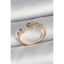 Pirinç Gold Renk Pembe Damla Zirkon Taşlı Ayarlanabilir Kadın Yüzük - Ebj250501w33629 Bakır