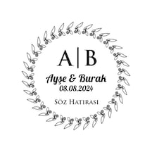 Çiçek Yapraklı Dikdörtgen Mühür Kına Nişan Düğün 3x3 Cm Özel Etiket / 50 Adet Sticker Beyaz