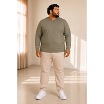 Sngl Tekstil Erkek Büyük Beden Oversize Uzun Kollu T-shirt 3xl 4xl 5xl 6xl 7xl 8xl 9xl Haki