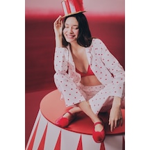 Penti Kırık Beyaz Red Hearts Gömlek Pantolon Pijama Takımı