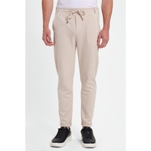 Tudors Erkek Slim Fit Pamuklu Beli Bağlamalı Yan Cepli Katlamalı Paça Jogger Bej Pantolon-42320 Bej