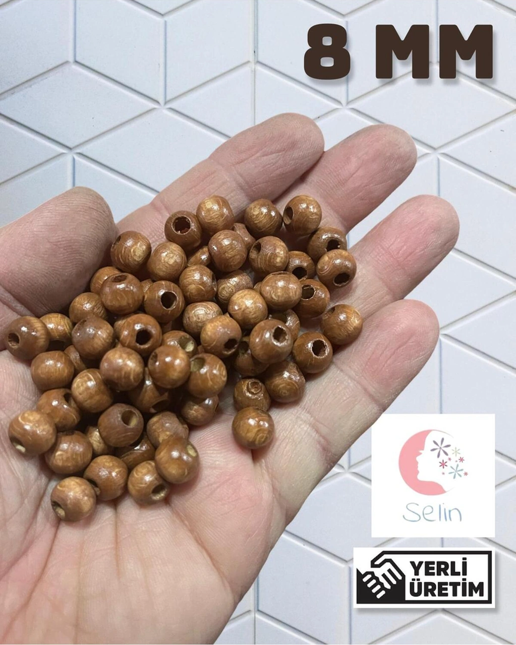 8 Mm Meşe Rengi Ahşap Boncuk - 50 Gram Ort. 200 Adet