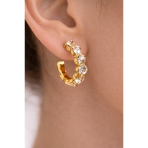 Zairen Altın Renkli Kristal Taşlı Yarım Halka Şık Görünümlü Gold Küpe