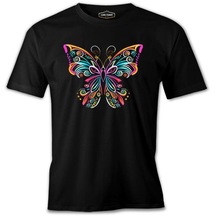 Colorful Butterfly İn Geometrical Style Siyah Erkek Tshirt 001