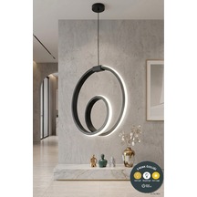 Orjin Siyah Modern Çember Led Sarkıt Avize 3 Renkli Şık Antre & Hol Aydınlatma