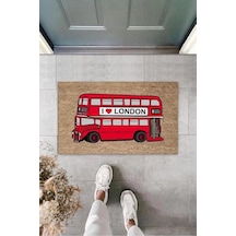 Dekoratif Dijital I Love London Otobüsü Kırmızı Kapı Paspası Dış Mekan Paspas K-3172 Renkli