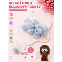 2 Li Holografik Peluş Lastik Toka Seti Kız Çocuk Saç Tokası Renk Seçenekli F