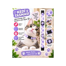 Kedi Tasması Lila Puantiyeli Zilli Ayarlanabilir Boyun Tasması