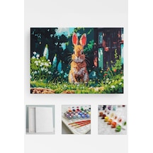 Sayılarla Boyama Çerçeveli Hobi Seti Numaralı Tuval Fırça Boya Dahil Kasnaklı 40x50 Cm - Tavşan