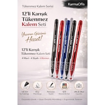 12'li Karışık Tükenmez Kalem Seti 1.0 Mm 4 Mavi 4 Siyah 4 Kırmızı Beyaz