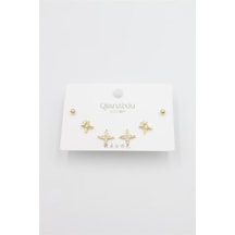 Çoklu Set Küpe - Altın Çok Renkli 77408601
