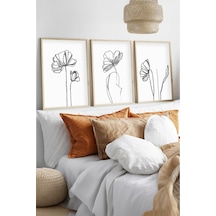 Huhuli Ahşap Çerçeveli Minimalist Line Art 3'lü Tablo Seti Huhu535