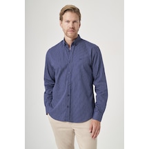 İmza Lacivert-beyaz Düğmeli Yaka Uzun Kol Cepli Comfort Fit %100 Pamuk Gömlek 1004260212 Lacivert - Beyaz