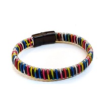 Color Loop Core Renkli İp Detaylı Siyah Erkek Bileklik-1433 Antrasit