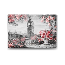 Kulesi Ve Kırmızı Çiçekler Tablosu - 60x40cm