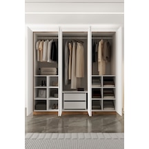 Aeka Ae-2190 Hisar 6 Kapaklı Çok Bölmeli Askılı Ve Raflı Geniş Hacimli Gardırop 210x210 Cm Atlantik Çam - Beyaz