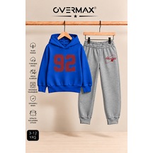 Overmax 92 Baskılı Çocuk Kapüşonlu Sweatshirt Eşofman Takımı- 3-12 Yaş Saks Mavi Üst-gri Alt - 928463396 Saks Mavi Üst-gri Alt