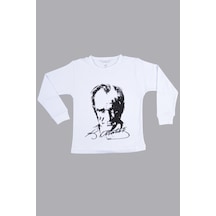 Beberium Çocuk Uzun Kollu Tişört Atatürk Baskılı Beyaz