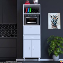 Modilayn Ennet: 60x194.6x48 Cm Fırın / Mikrodalga Dolabı 1 Çekmece, 3 Kapaklı. Mutfağınıza Yer Açın Beyaz