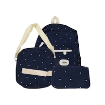 Kore Rahat Kadın Kanvas Tiki Tarzı Okul Genç Kızlar için Kompozit Sırt Çantası 3'lü Set Koyu Mavi Çok Renkli