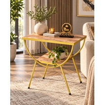 Odera Ceviz Çift Raflı Yan Sehpa Komodin Metal Ayaklı Retro Modern Salon Ve Yatak Odası Sehpası Diğer