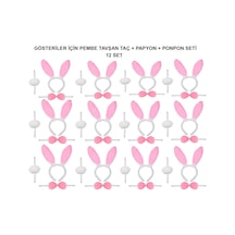 Veraura Lifestyle Pembe Tavşan Kostüm Seti Taç, Papyon, Ponpon 12 Li Paket