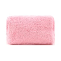Pembe Shk244 Peluş Kumaş Fermuarlı Tek Bölmeli Seyahat Ve Makyaj Çantası,pembe
