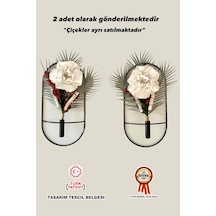 MetaQuartz Aksesuar 2 Li Siyah Oval Çiçeklik , Modern Dekoratif Metal Duvar Çiçeklik