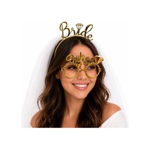 Bride Yazılı Gold Taç Ve Parti Gözlüğü Seti Bx40 +0