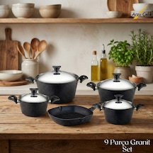 9 Parça Granit Set Çelik Kapak - Siyah Siyah