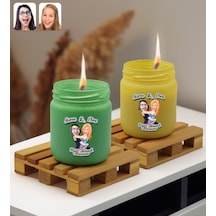 BK Gift Kişiye Özel DTF Best Friend Karikatürlü 2'li Kokulu Mum – Yeşil ve Sarı
