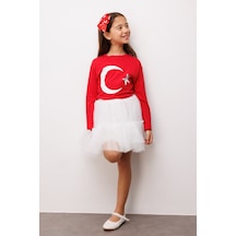 Le Mabelle Kırmızı Ay Yıldız Baskılı Uzun Kollu Çocuk Tişört Kırmızı