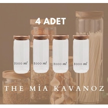 The Mia Ahşap Kapaklı 4 Lü Büyük Boy Cam Saklama Kabı 1000 Ml Cam0315