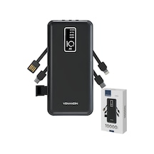 Venandin Pwb10c1 10.000 Mah Powerbank 4 Ü 1 Arada Entegre Kablolu Led Göstergeli Taşınabilir Şarj Cihazı Siyah
