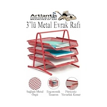 Renkli Metal Evrak Rafı 3 Lü 1 Paket Masa Üstü A4 Dosya Düzenleyici Kağıt Tepsisi Metal Fileli Üç Katlı Hareketli Perfore Kırmızı