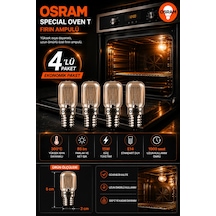 4 Lü Paket 15w E14 Fırın Ampulü 300 C Isıya Dayanıklı Sarı Işık
