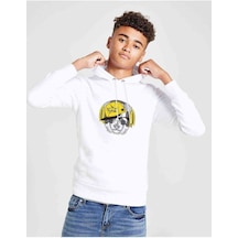 Tshirthane Kulaklık Ve Hip Hop Şapkalı Sevimli Baskılı Unisex Çocuk Sweat Beyaz