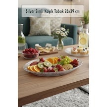 Silver Simli Büyük Kayık Tabak Sunum & Servis Tabağı - 26,5 X 39,5 Cm Gümüş