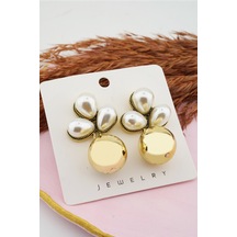 Kadın Kararmaz Altın Kaplama Özel Tasarım Beyaz Inci Detaylı Kü Altın-M N11.662 Altın