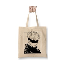 Toyaso Jujutsu Kaisen Satoru Gojo Bez Çanta Uzun Saplı Alışveriş Çantası Plaj Çantası Beyaz