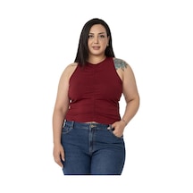 Disentis Büyük Beden Önü Ve Yanları Drapeli Halter Yaka Bordo Body-bordo Bordo