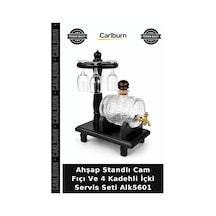 Özel Üretim Bar Aksesuarı Sunum Hediye Ahşap Standlı Cam Fıçı Ve 4 Kadehli İçki Servis Seti Alk5601