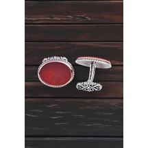 ​​​​​Gümüş Akik Taşlı Oval Kol Düğmesi -5801 Gümüş