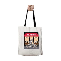 Art Hediye Siyah Kulplu Kedi Cafe Bisikletli Yıkanabilir Okul Omuz Çanta Çok Renkli
