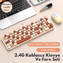 105 Retro Tuşlu 2.4gh Kablosuz Bluetooth Klavye Mouse Seti Retro Kablosuz Klavye Mouse Set Siyah Diğer
