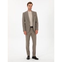 Cacharel Vizon Slim Fit Çizgili Kırlangıç Yaka Takım Elbise Kahverengi