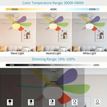 Dashanshop Xbate Akıllı Tavan Fanı 52.07 Cm Uzaktan Kumandalı 3 Hızlı 3 Renk Led Aydınlatma E26 E27 Vida Tabanı Yatak Mutfak Banyo Garaj İçin