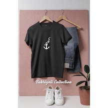 Oversize Kuşlar Ve Çıpa - Çapa Tasarımlı Unisex T-shirt Siyah