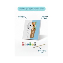 Sevimli Kedi Temalı Çocuk Boyama Tuvali Şövalesiz Eğitici Boyama Seti 20x20 Cm